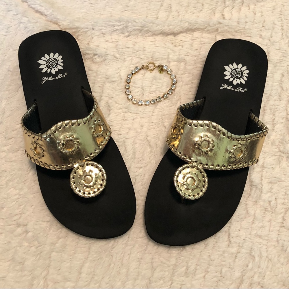 Gold Yellow Box Sandals Flip Flops